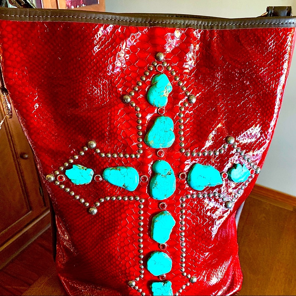 Double J Saddlery Red Snakeskin & Turquoise Cross